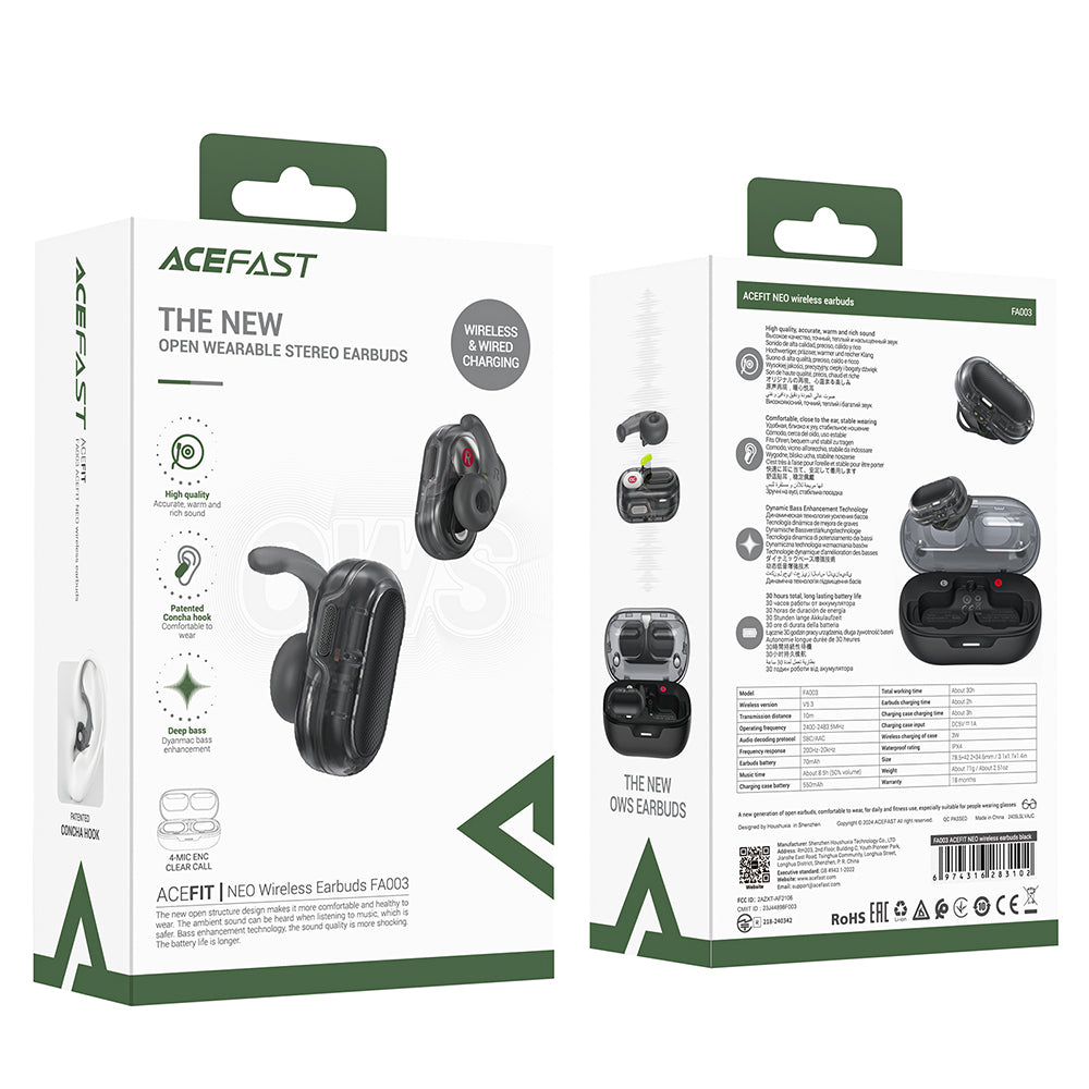 Handsfree Bluetooth Acefast Acefit Neo, TWS, Černá