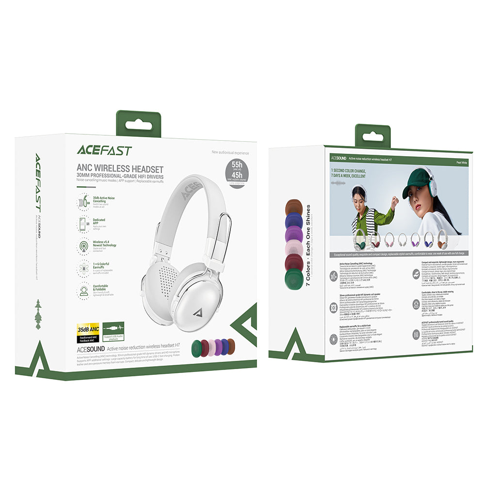 Handsfree Bluetooth Acefast H7, A2DP, ANC, Bílá