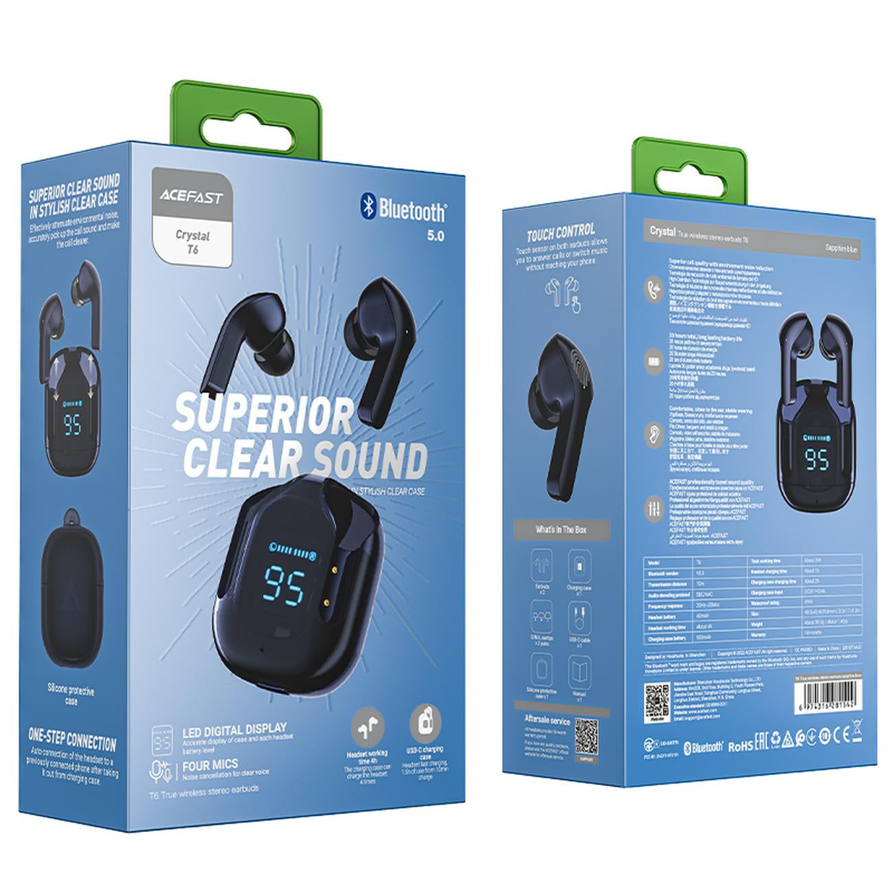 Handsfree Bluetooth Acefast T6, TWS, Námořnická modř