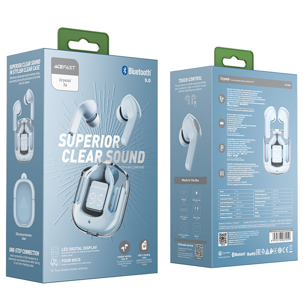 Handsfree Bluetooth Acefast T6, TWS, Modrá