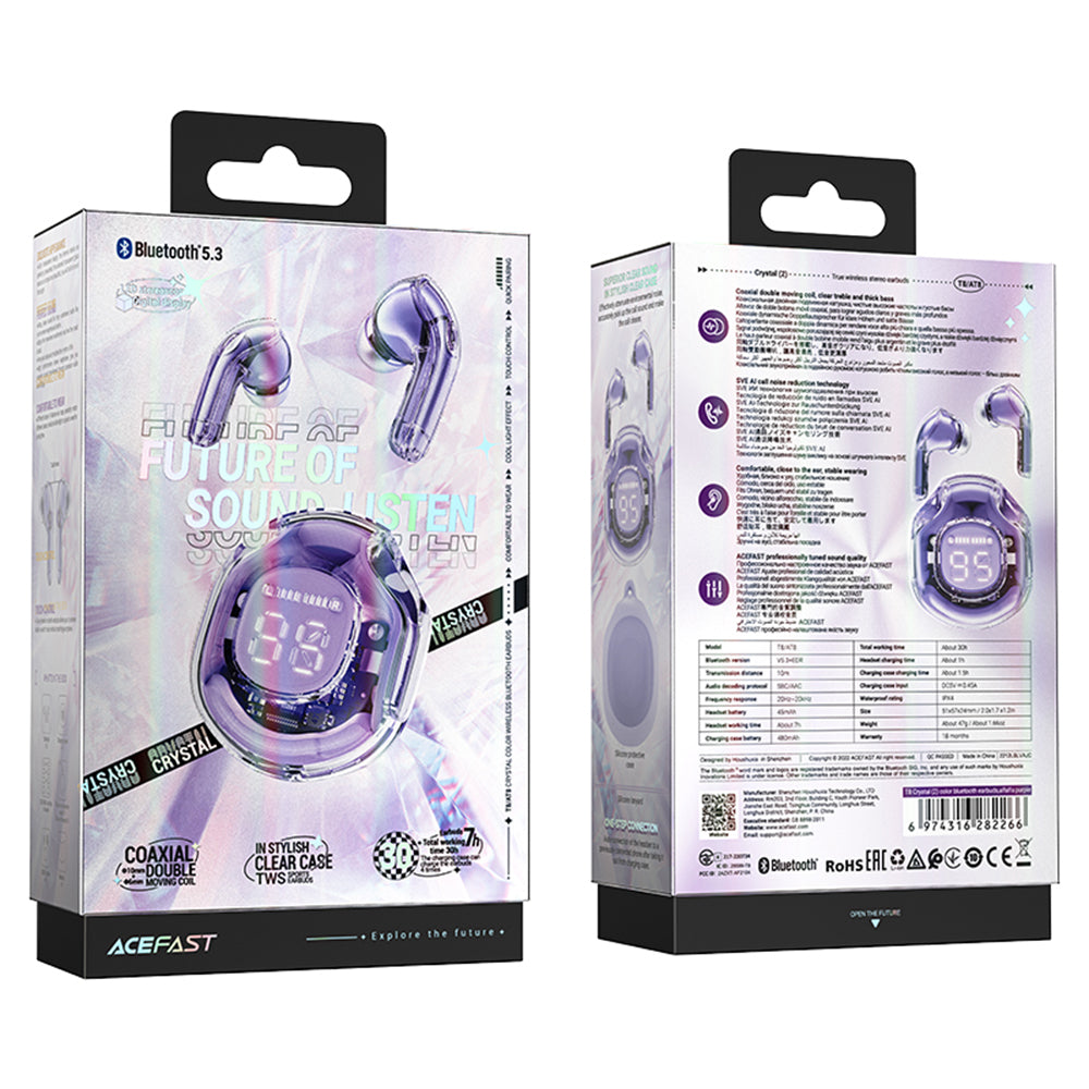 Handsfree Bluetooth Acefast T8, TWS, Fialová