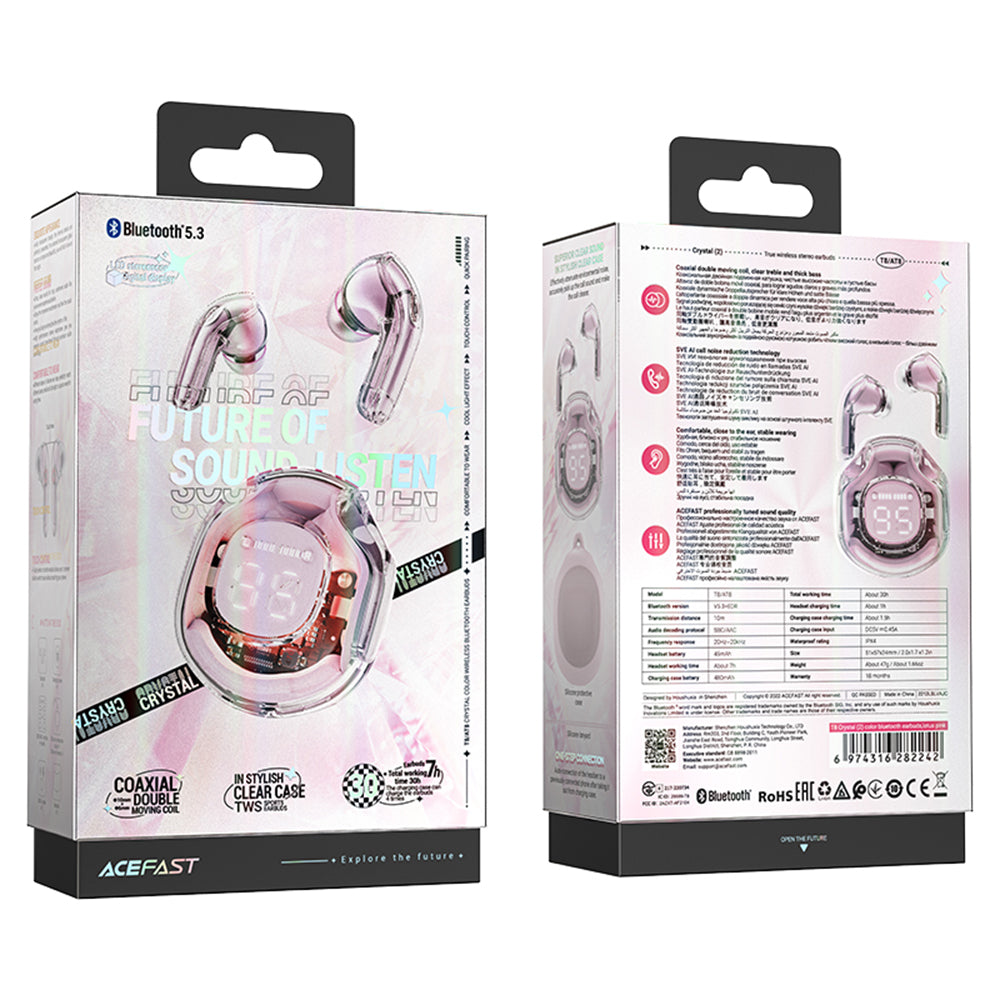 Handsfree Bluetooth Acefast T8, TWS, Růžová