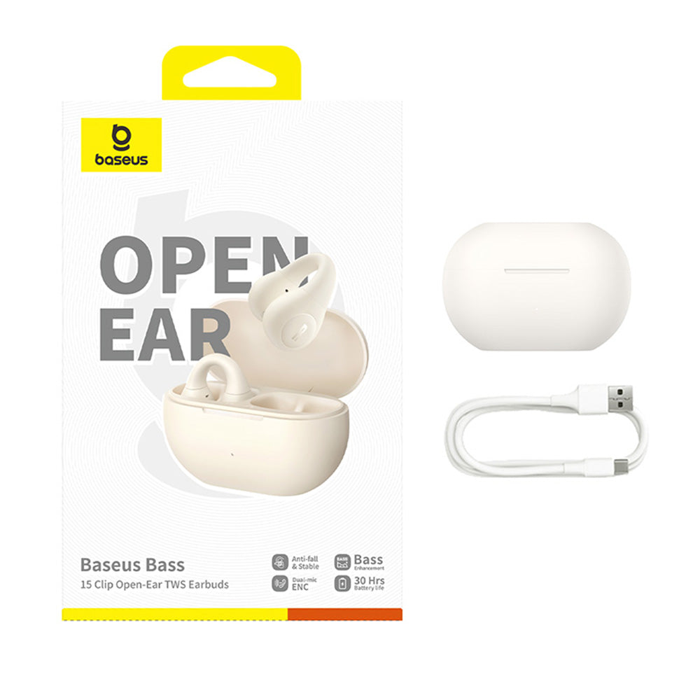 Handsfree Bluetooth Baseus Bass 15 Clip, TWS, Bílá A00079500223-00