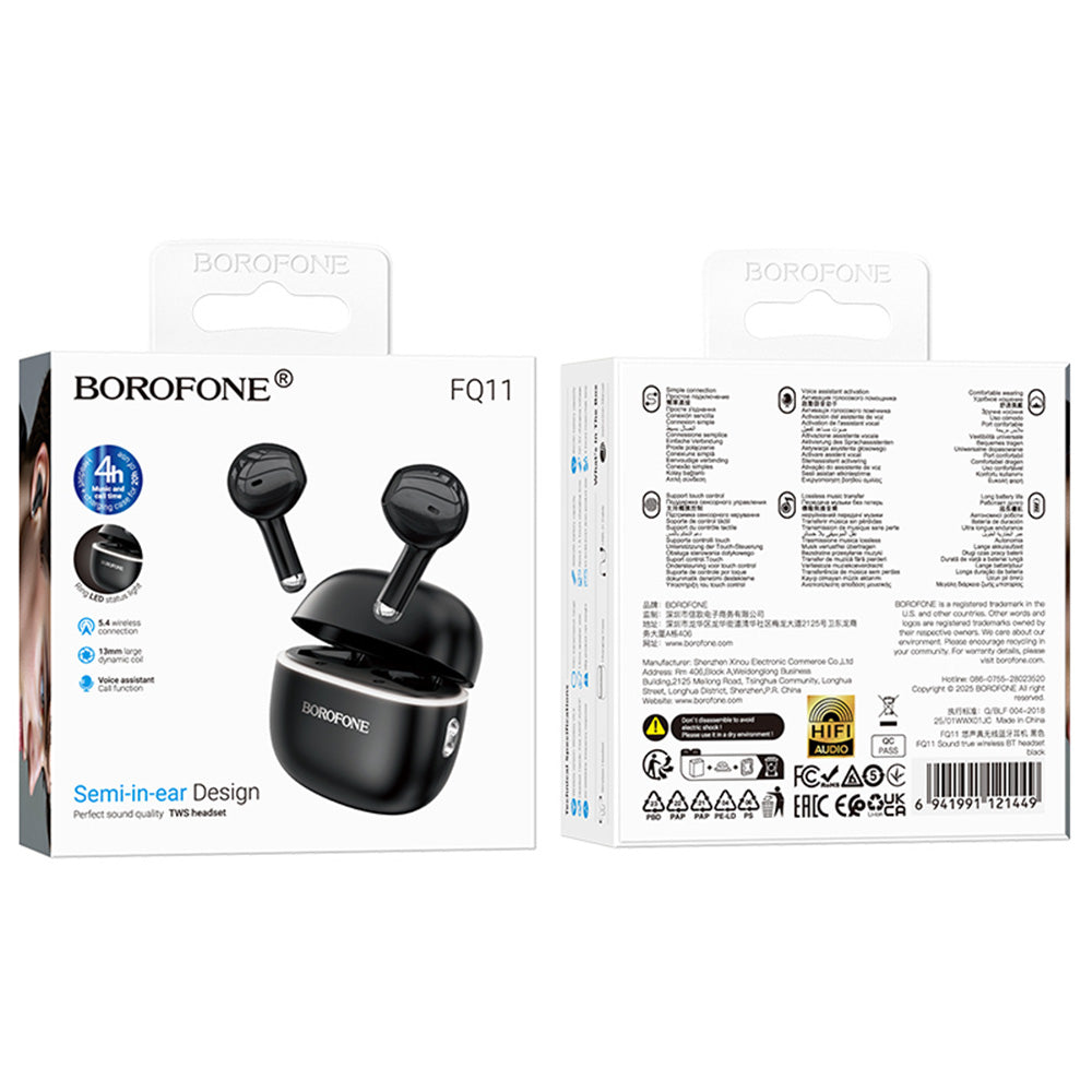 Handsfree Bluetooth Borofone FQ11 Sound, TWS, Černá