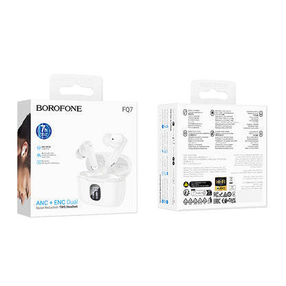 Handsfree Bluetooth Borofone FQ7 Treasure, TWS, ANC, MultiPoint, Bílá