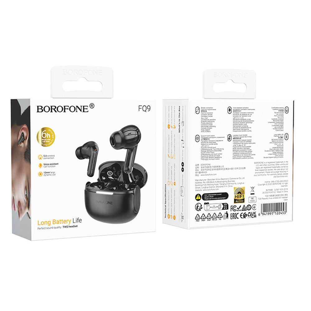 Handsfree Bluetooth Borofone FQ9 Peaceful, TWS, Černá