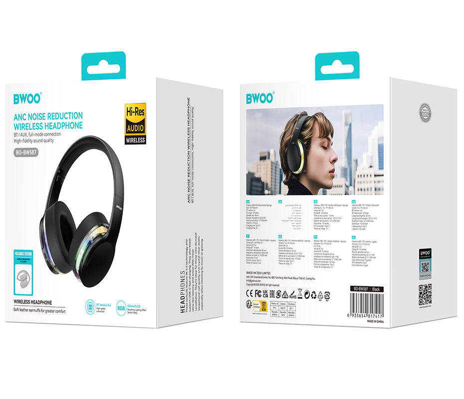 Bluetooth handsfree BWOO BO-BW587, A2DP, ANC, černá