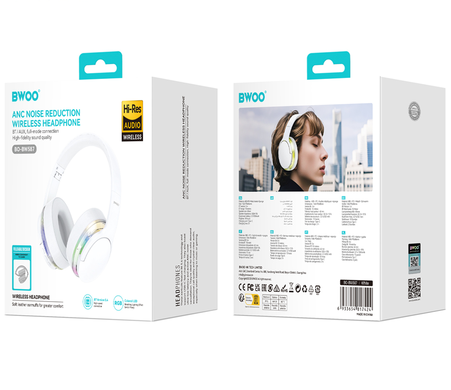 Bluetooth handsfree BWOO BO-BW587, A2DP, ANC, bílá