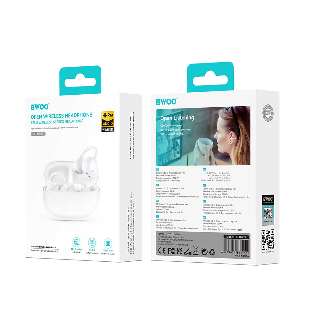 Bluetooth handsfree BWOO BW39, TWS, bílá
