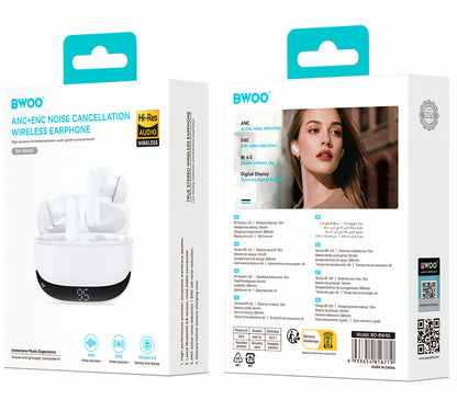 Bluetooth handsfree BWOO BW40, TWS, ANC, bílá