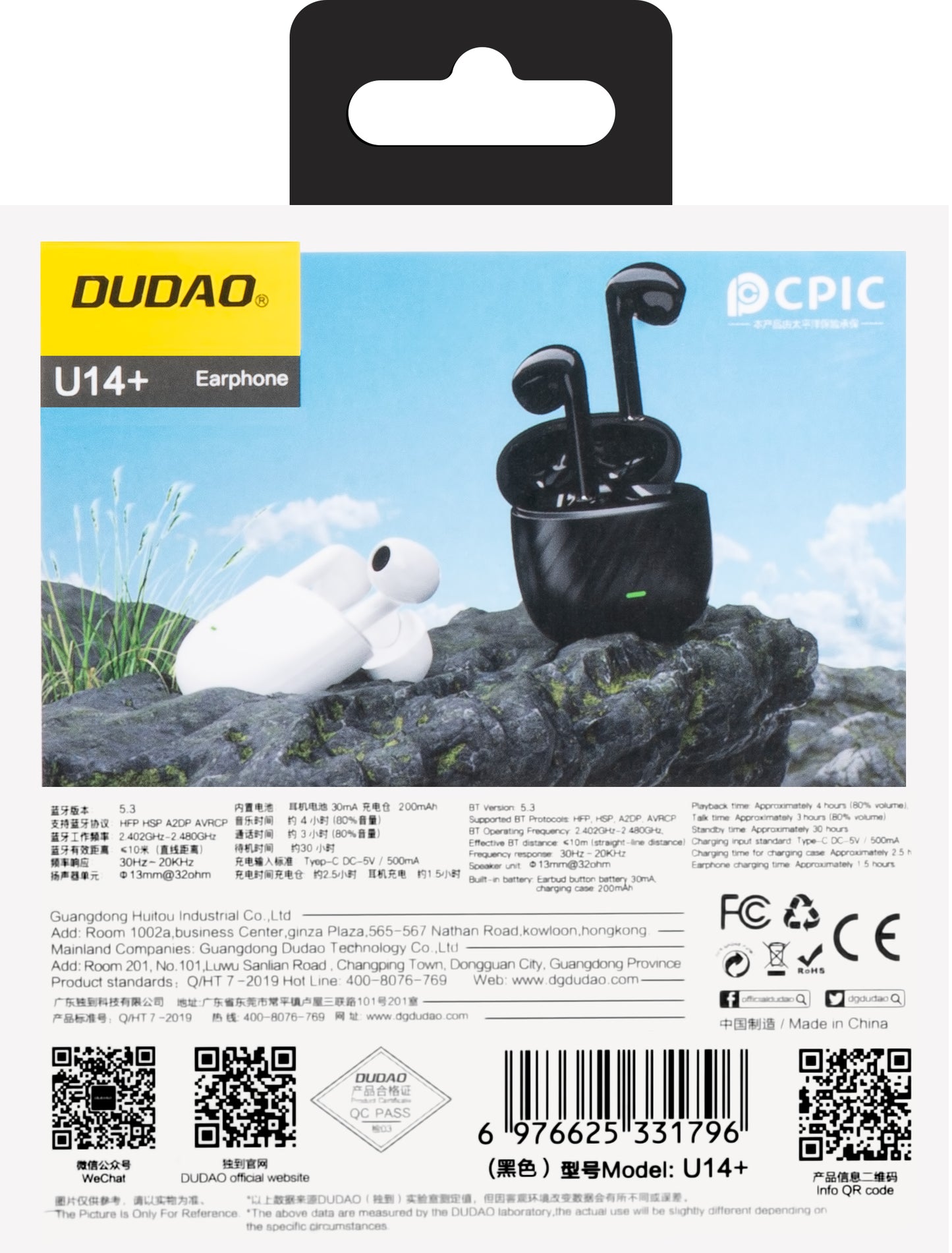 Handsfree Bluetooth Dudao U14+, TWS, Černá
