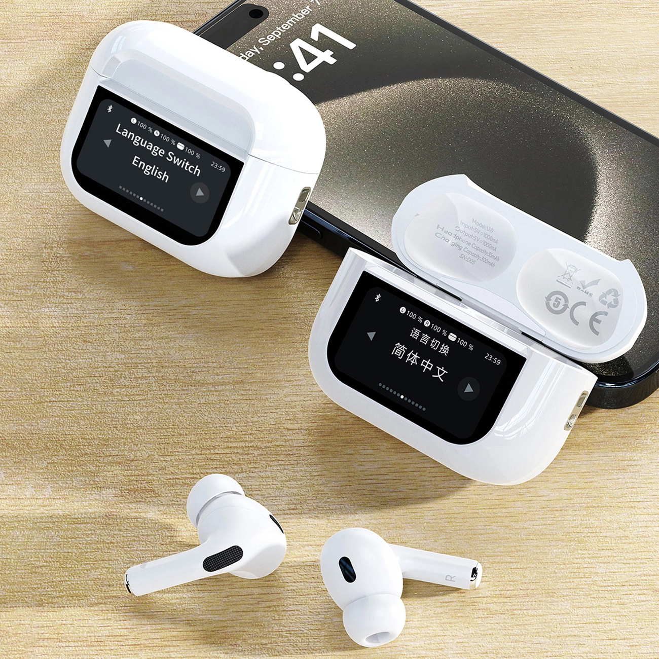 Handsfree Bluetooth Dudao U19 Display, TWS, Bílý, Znovu zabalený