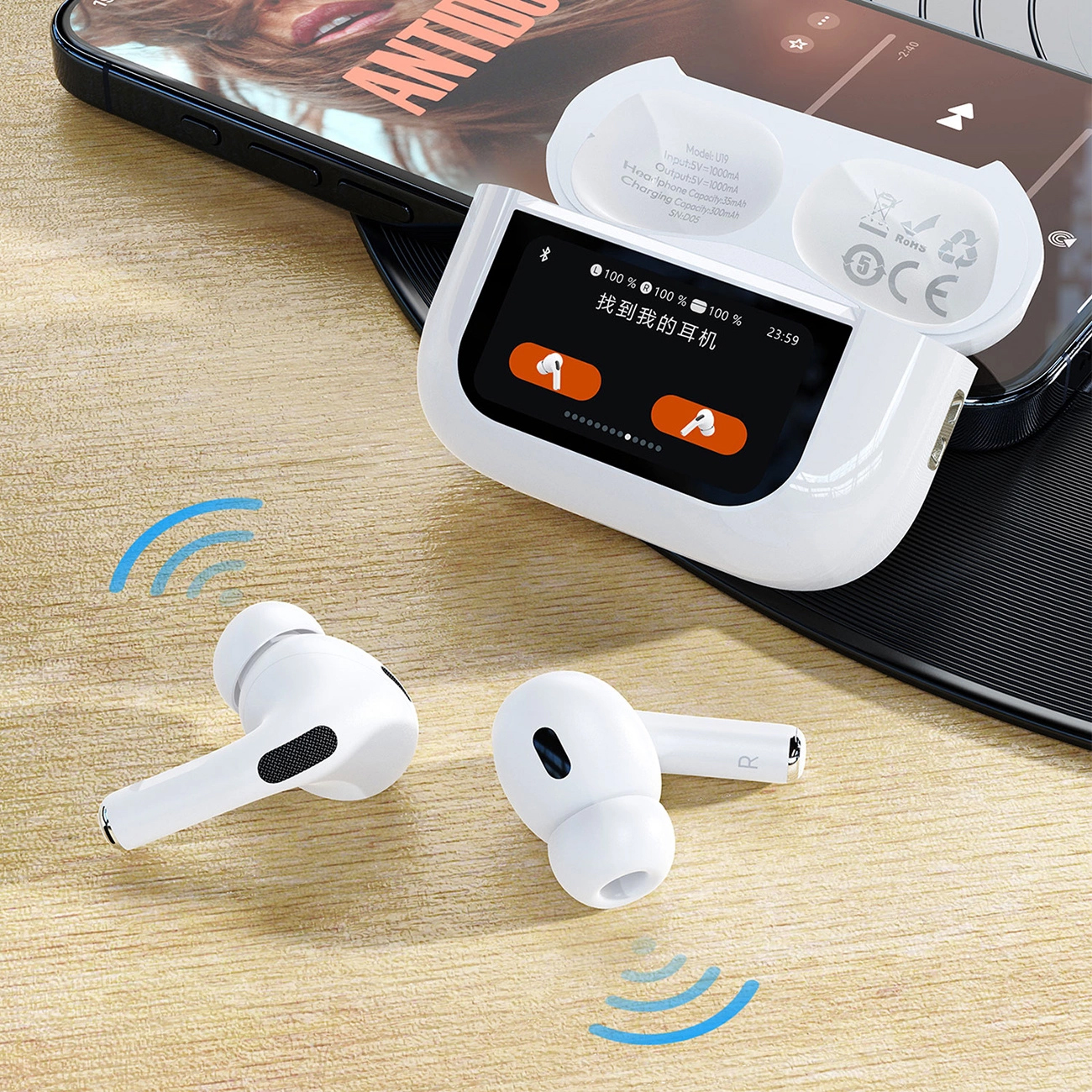 Handsfree Bluetooth Dudao U19 Display, TWS, Bílý, Znovu zabalený