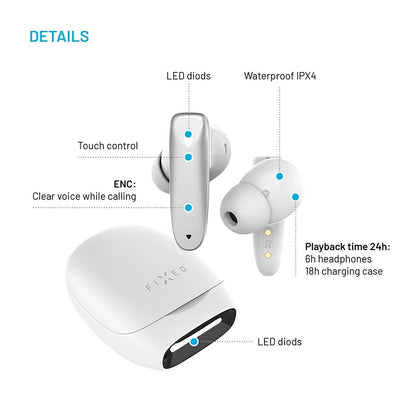 Handsfree Bluetooth Fixed Pods, TWS, Bílá