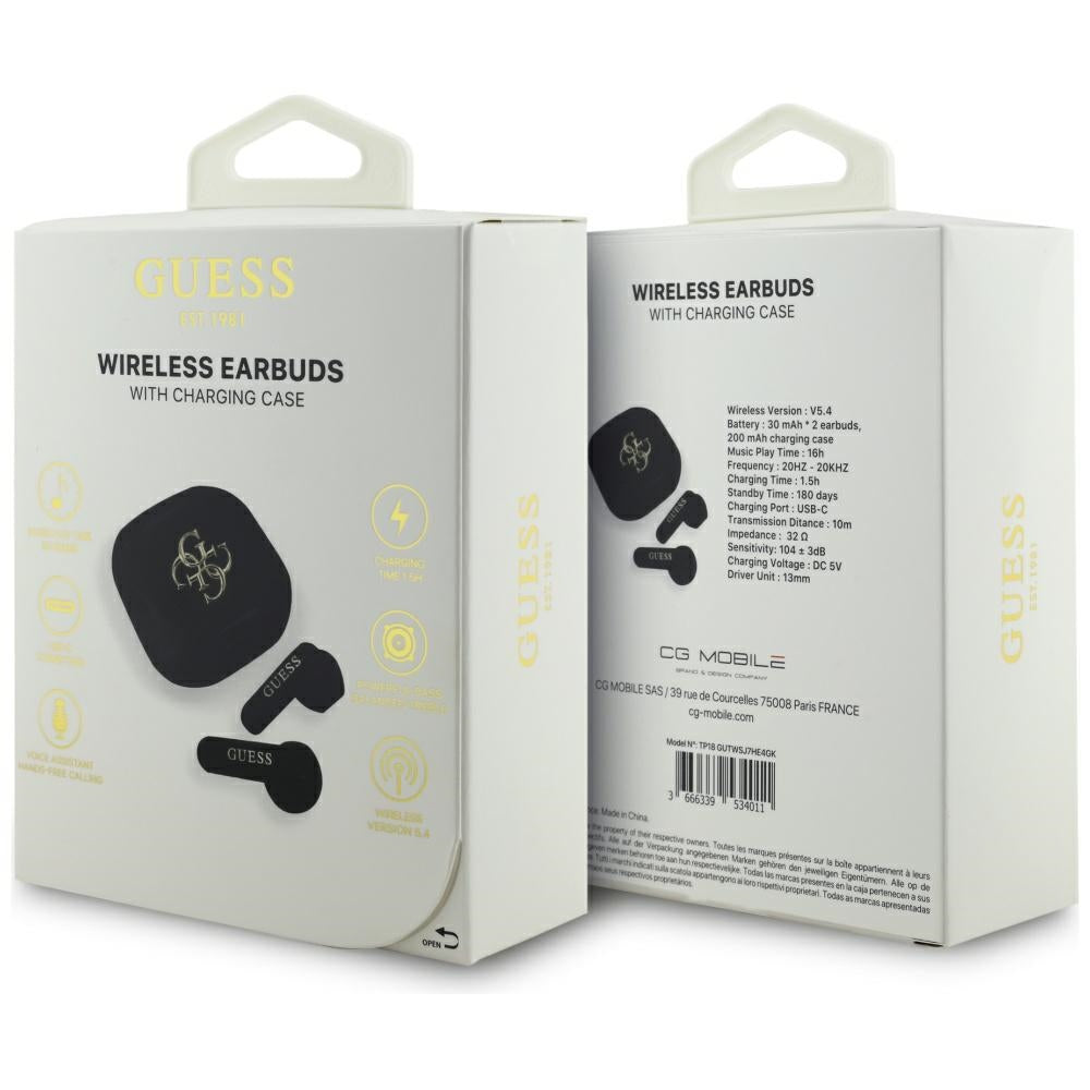 Handsfree Bluetooth Guess 4G Metal Logo, TWS, Černá