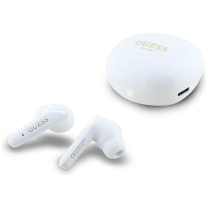 Handsfree Bluetooth Guess Flat Classic Logo Electroplated, TWS, Bílý
