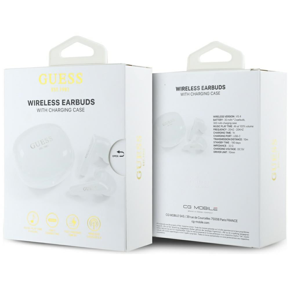 Handsfree Bluetooth Guess Flat Classic Logo Electroplated, TWS, Bílý