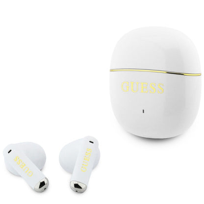 Handsfree Bluetooth Guess Glossy Gold Line Classic, TWS, Bílá