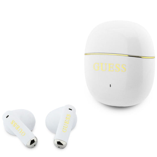 Handsfree Bluetooth Guess Glossy Gold Line Classic, TWS, Bílá