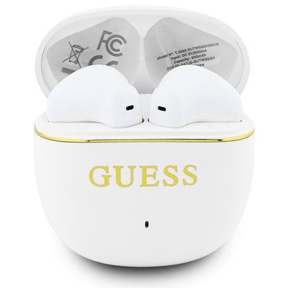 Handsfree Bluetooth Guess Glossy Gold Line Classic, TWS, Bílá