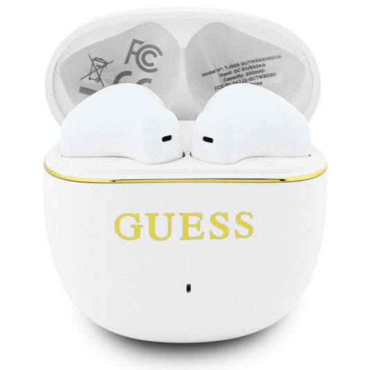 Handsfree Bluetooth Guess Glossy Gold Line Classic, TWS, Bílá