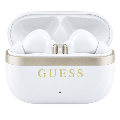 Guess Glossy Gold Line Printed Classic Logo Bluetooth Handsfree, TWS, White