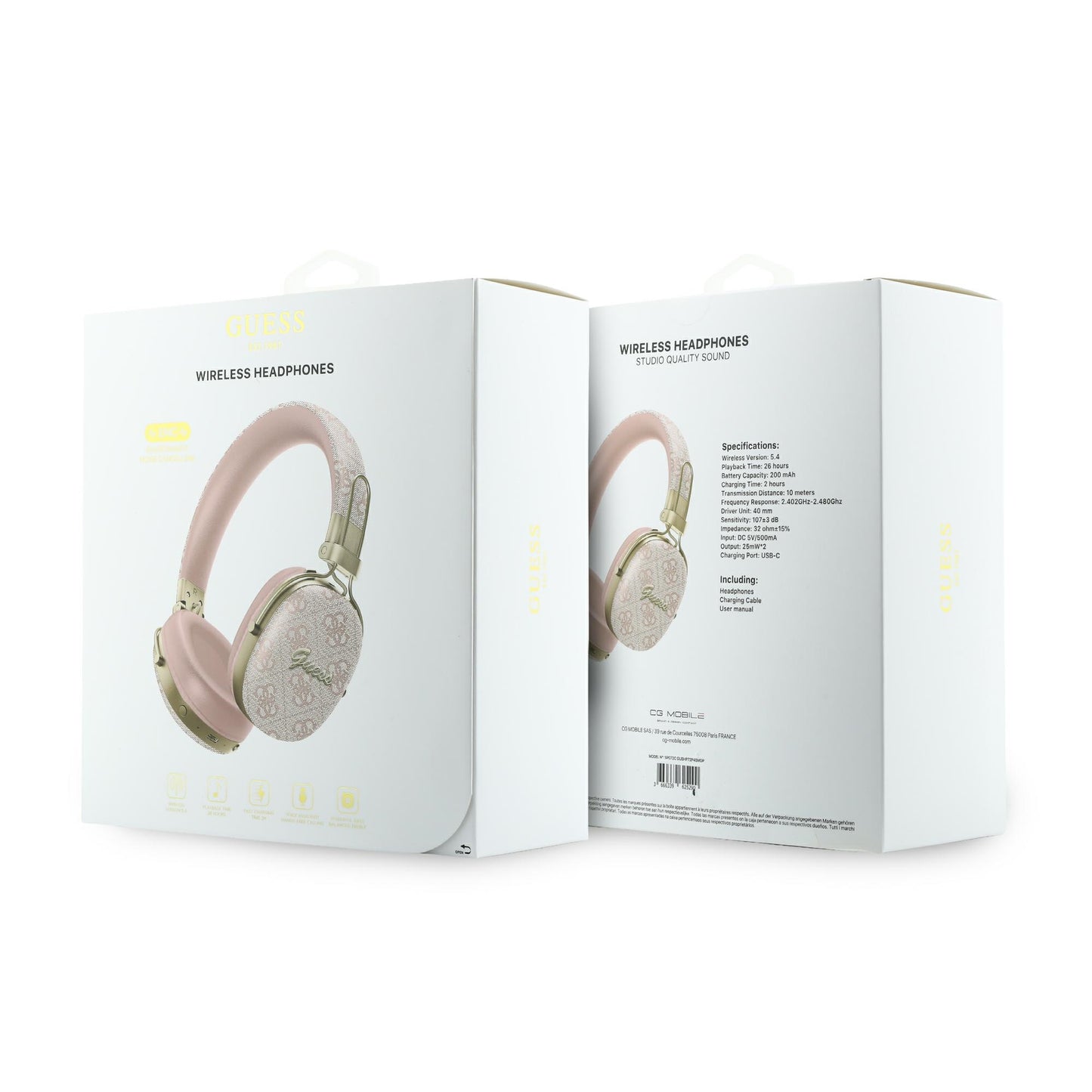 Handsfree Bluetooth Guess Metal 4G Script Logo, A2DP, Růžová