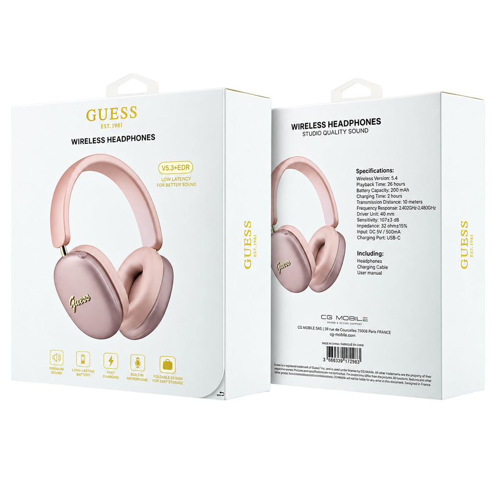 Guess Metal Script Logo Bluetooth Handsfree, A2DP, Pink