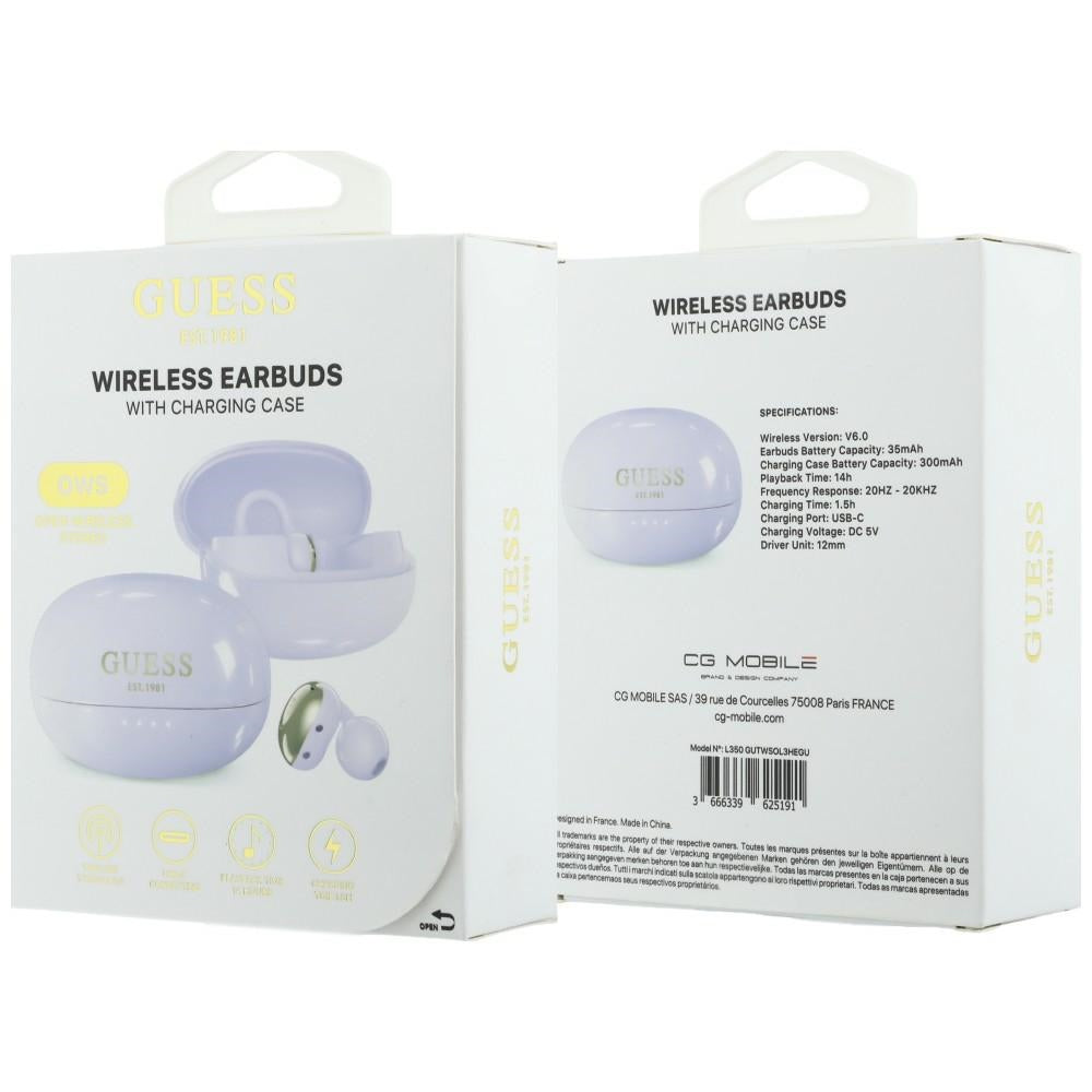 Handsfree Bluetooth Guess Kovový Povrch Elektrolytická Úprava Klasické, TWS, Fialové