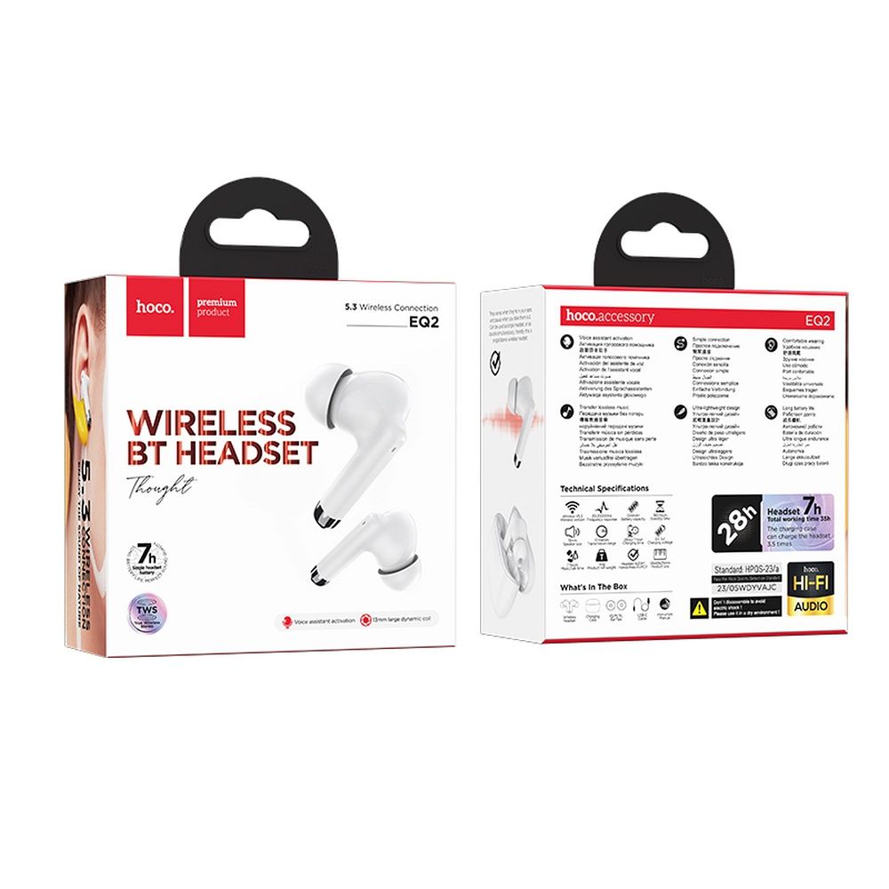 Handsfree Bluetooth HOCO EQ2, TWS, bílé 