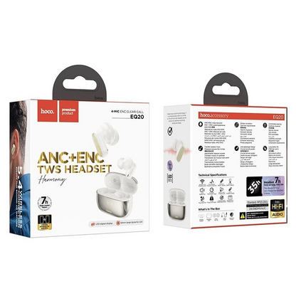 Handsfree Bluetooth HOCO EQ20, TWS, ANC, MultiPoint, Bílá