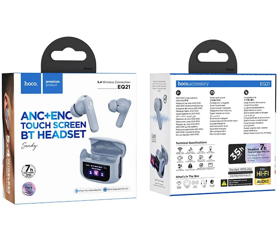Handsfree Bluetooth HOCO EQ21, TWS, ANC, Modrá