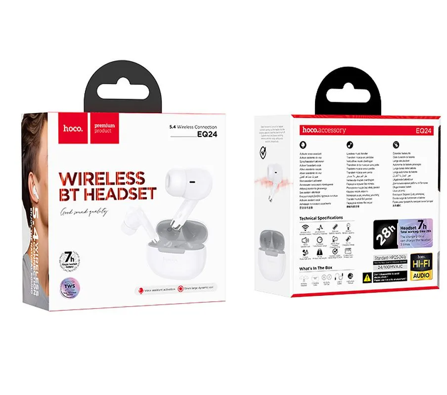 Handsfree Bluetooth HOCO EQ24, TWS, Bílá