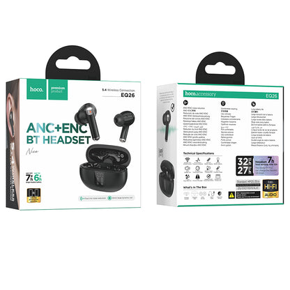Handsfree Bluetooth HOCO EQ26, TWS, ANC, Černá