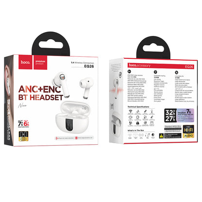 Handsfree Bluetooth HOCO EQ26, TWS, ANC, Bílá