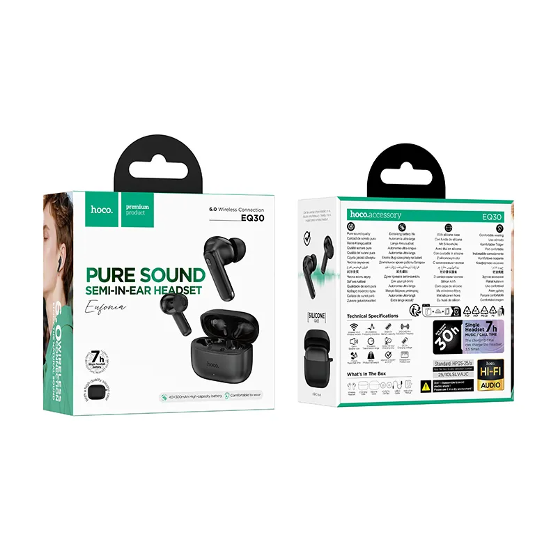 Handsfree Bluetooth HOCO EQ30, TWS, Černá