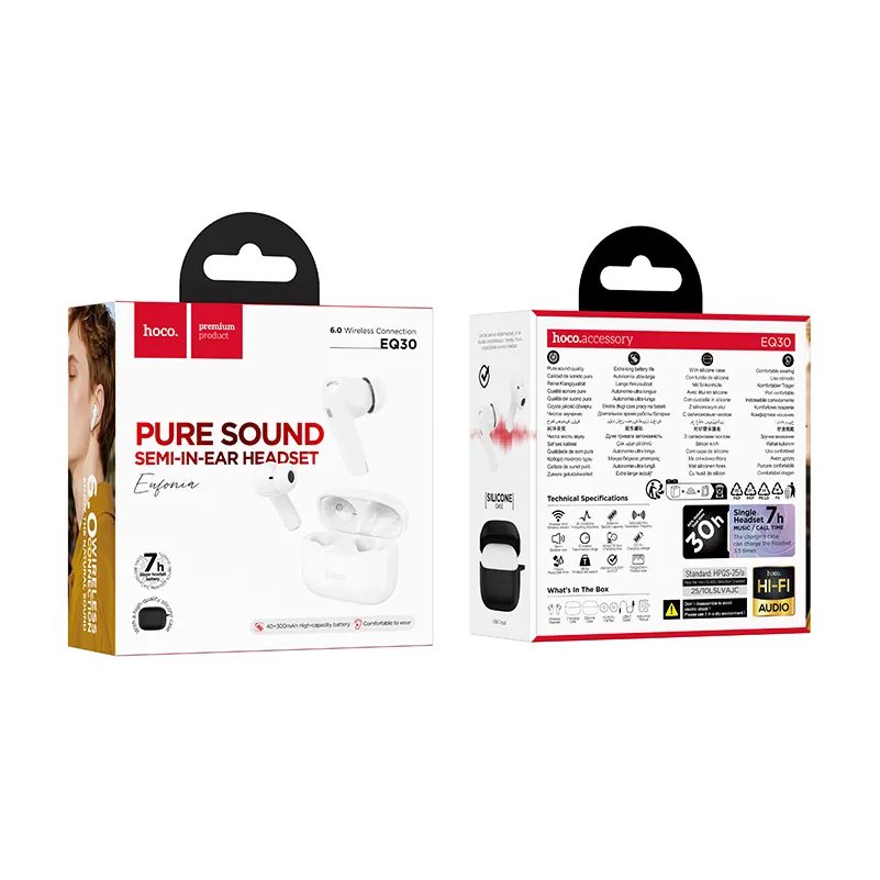 Handsfree Bluetooth HOCO EQ30, TWS, Bílá