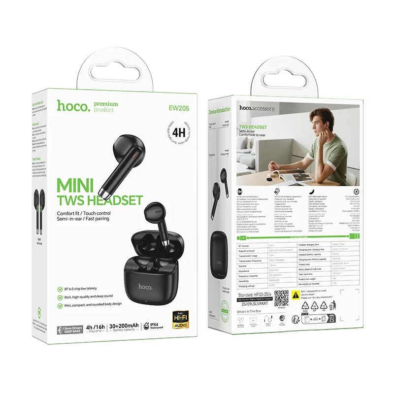 Handsfree Bluetooth HOCO EW205, TWS, Černá
