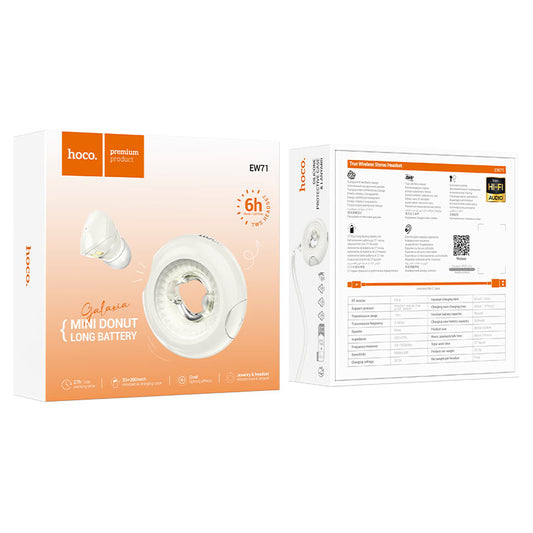 Handsfree Bluetooth HOCO EW71 Mini Donut, TWS, bílá