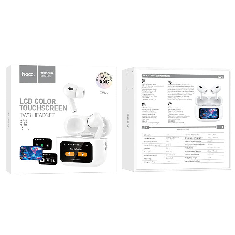 Bluetooth handsfree HOCO EW72, TWS, ANC, bílá