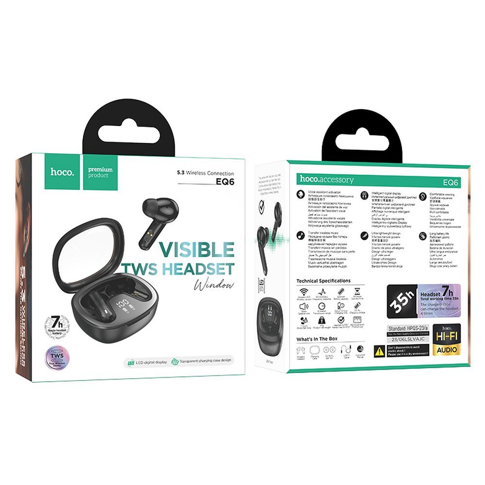 Handsfree Bluetooth HOCO Shadow EQ6, TWS, černá 