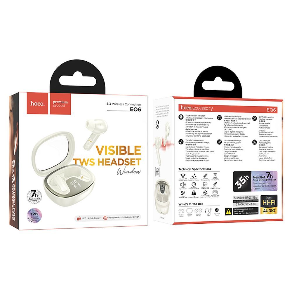 Handsfree Bluetooth HOCO Shadow EQ6, TWS, Bílá