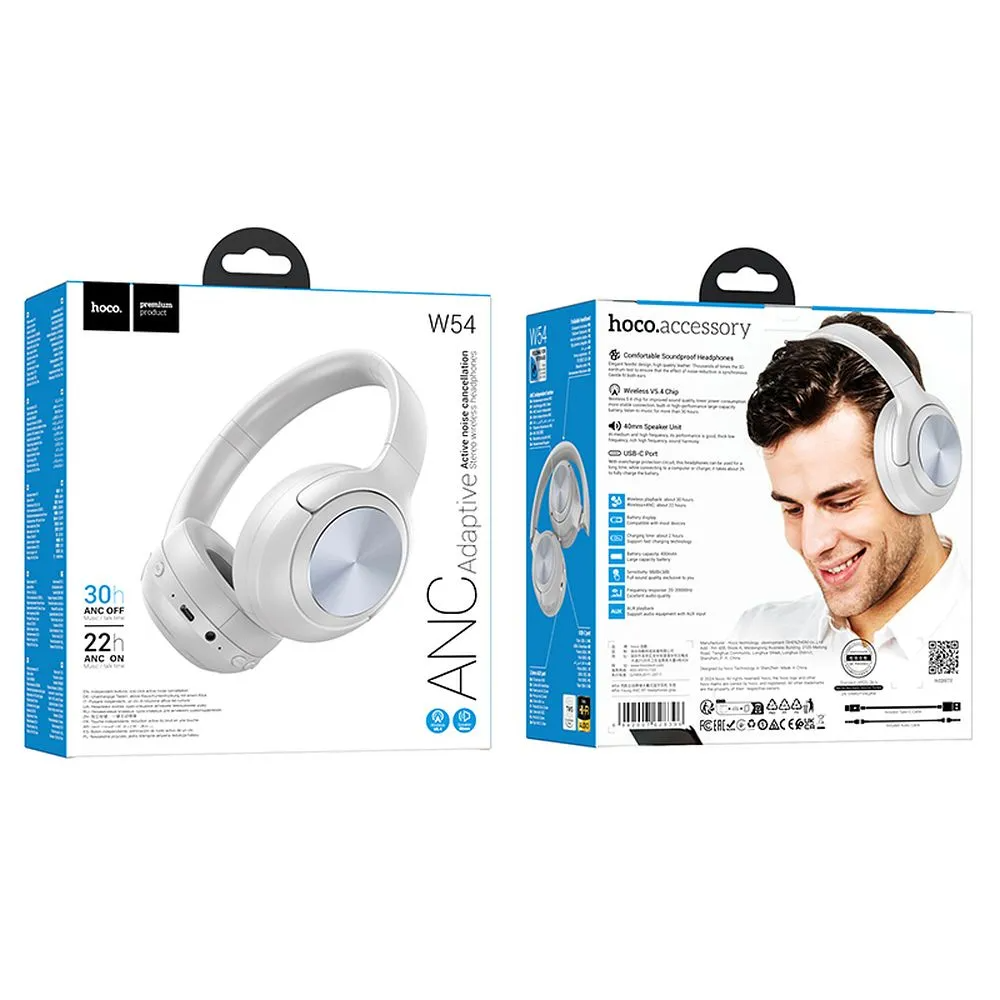 Handsfree Bluetooth HOCO W54, A2DP, ANC, Šedá