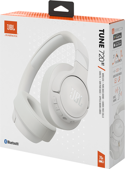 Handsfree Bluetooth JBL Tune 720BT, MultiPoint, A2DP, Bílá, Znovu zabalené JBLT720BTWHT