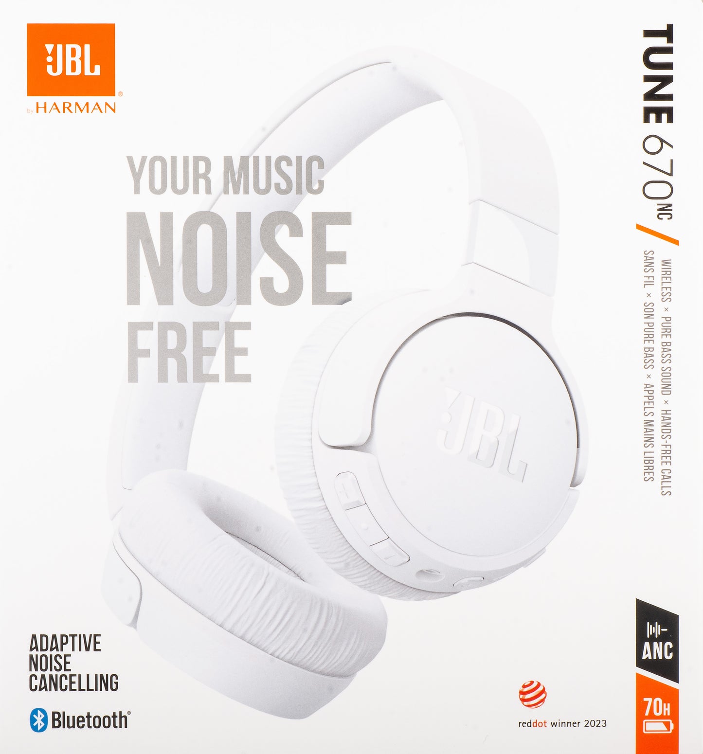 Handsfree Bluetooth JBL Tune 670NC, MultiPoint, A2DP, ANC, Bílá JBLT670NCWHTAP