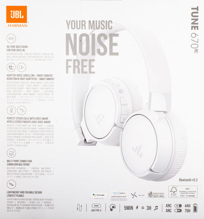 Handsfree Bluetooth JBL Tune 670NC, MultiPoint, A2DP, ANC, Bílá JBLT670NCWHTAP