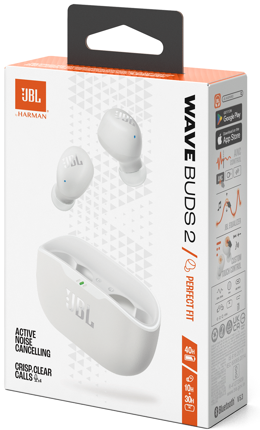 Handsfree Bluetooth JBL Wave Buds 2, TWS, ANC, MultiPoint, Bílá JBLWBUDS2WHT