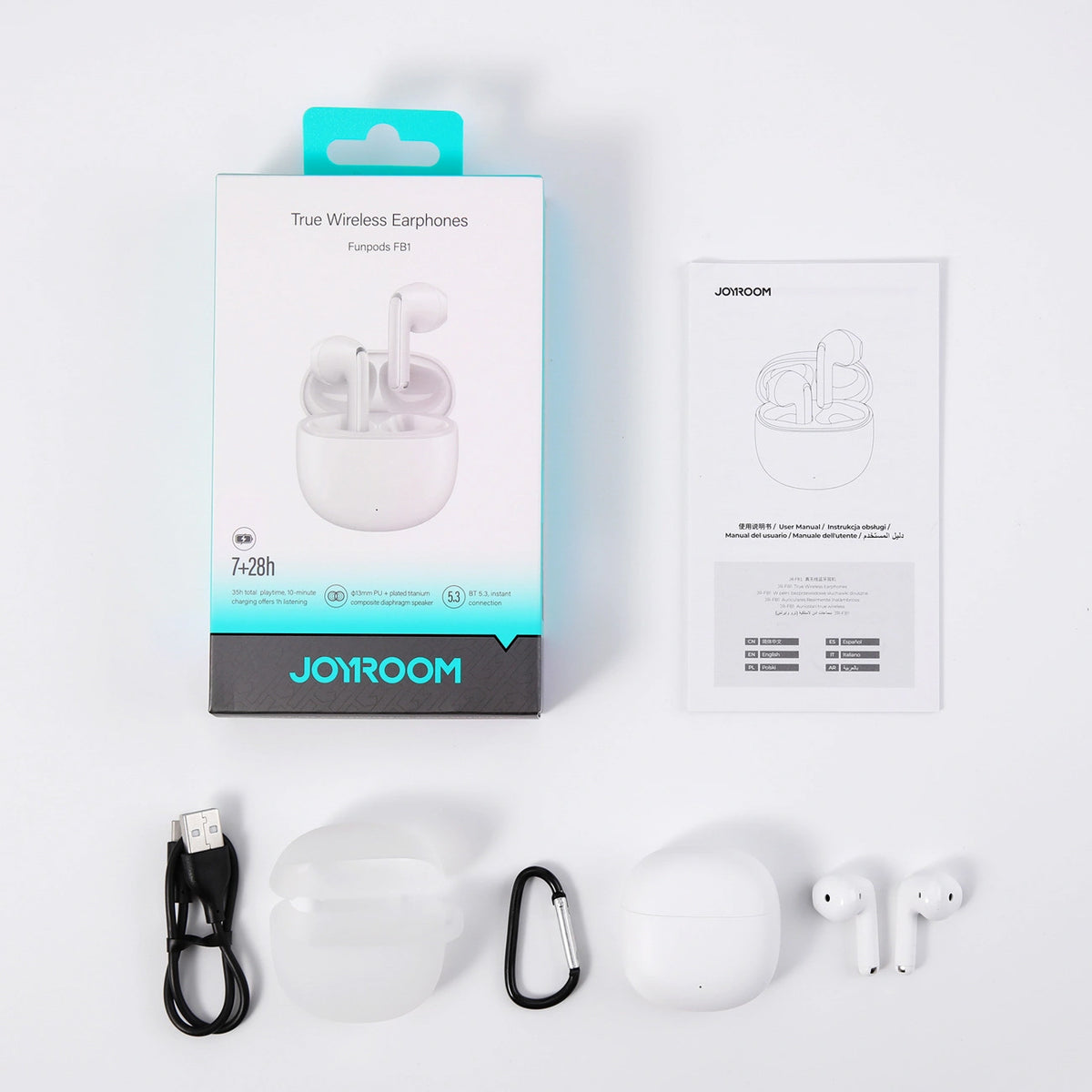 Bluetooth handsfree Joyroom Funpods JR-FB1 Nová verze, TWS, Bílá