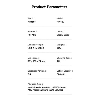 Handsfree Bluetooth McDodo HP-5820 T03, A2DP, ANC, Černá