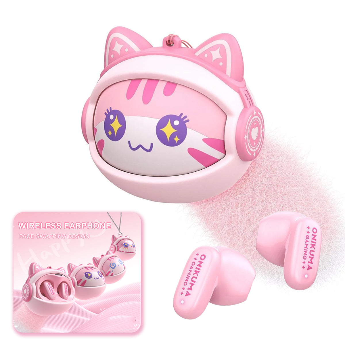 Handsfree Bluetooth Onikuma TX603, TWS, Růžová